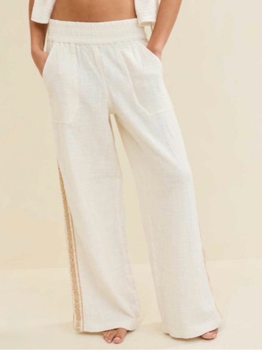 Aerie summer reset summer house soft gauze wide leg trousers pants sz small